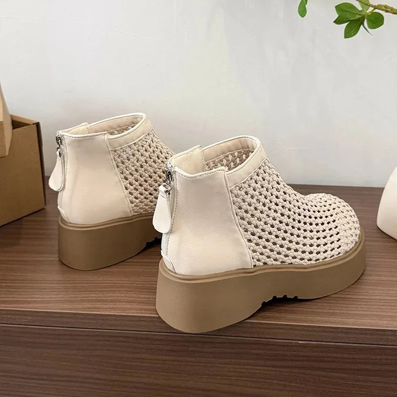 Hollow Out Mesh Ankle Boots
