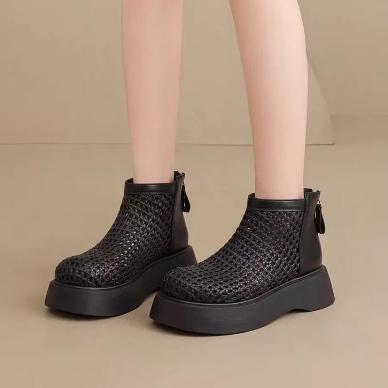 Hollow Out Mesh Ankle Boots
