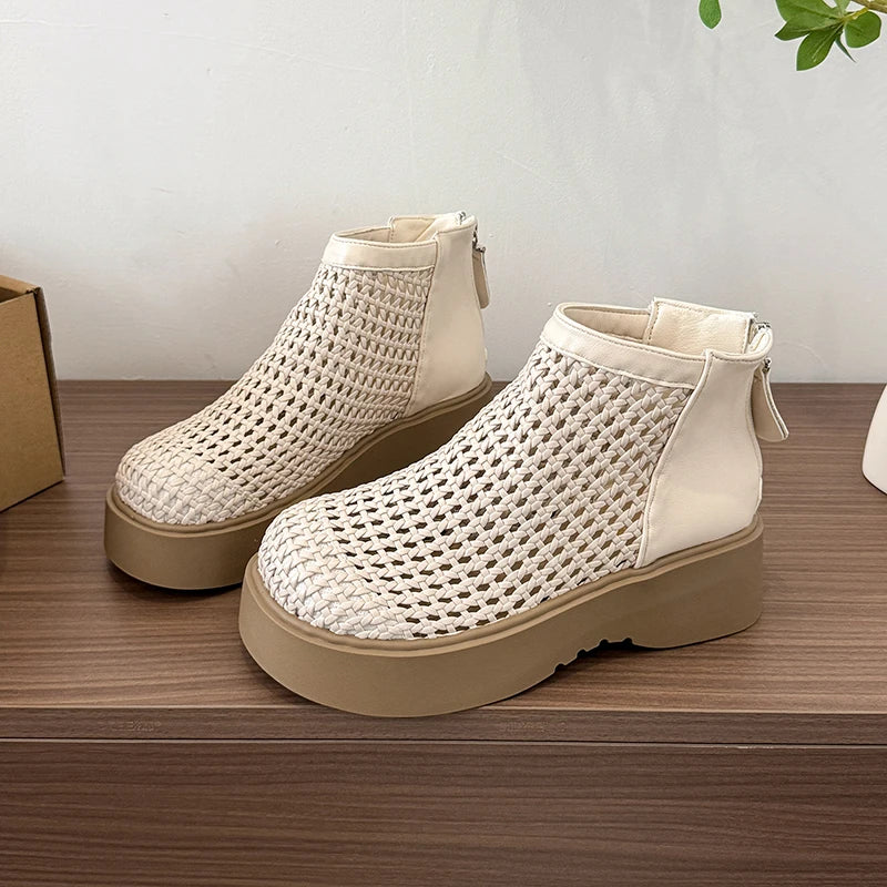 Hollow Out Mesh Ankle Boots