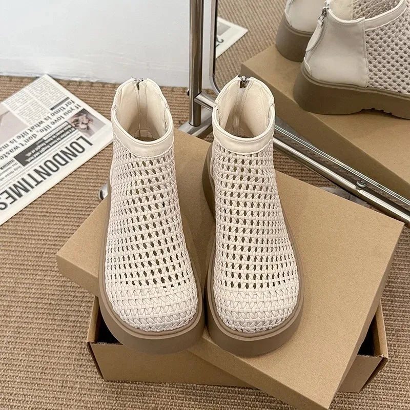 Hollow Out Mesh Ankle Boots