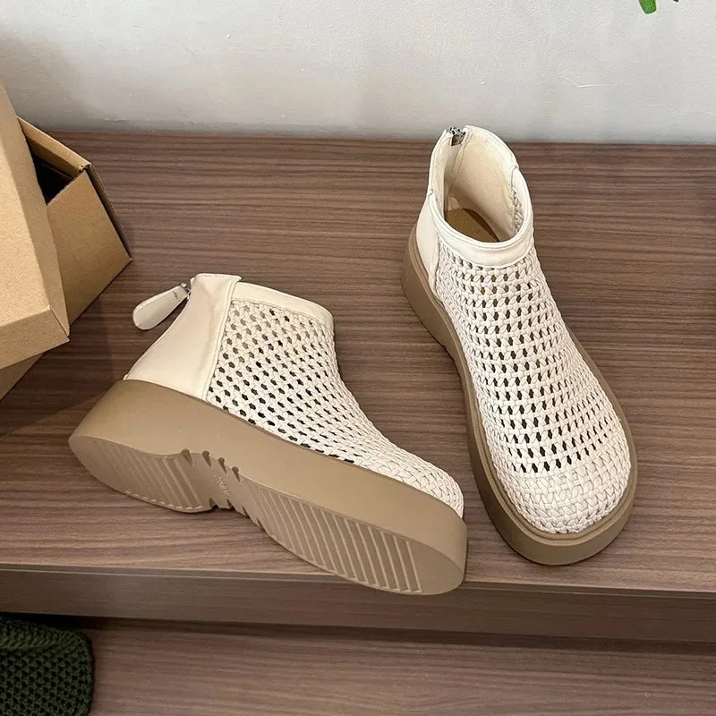 Hollow Out Mesh Ankle Boots