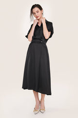 Black Short Sleeve Pleat Detail Shirt Dress