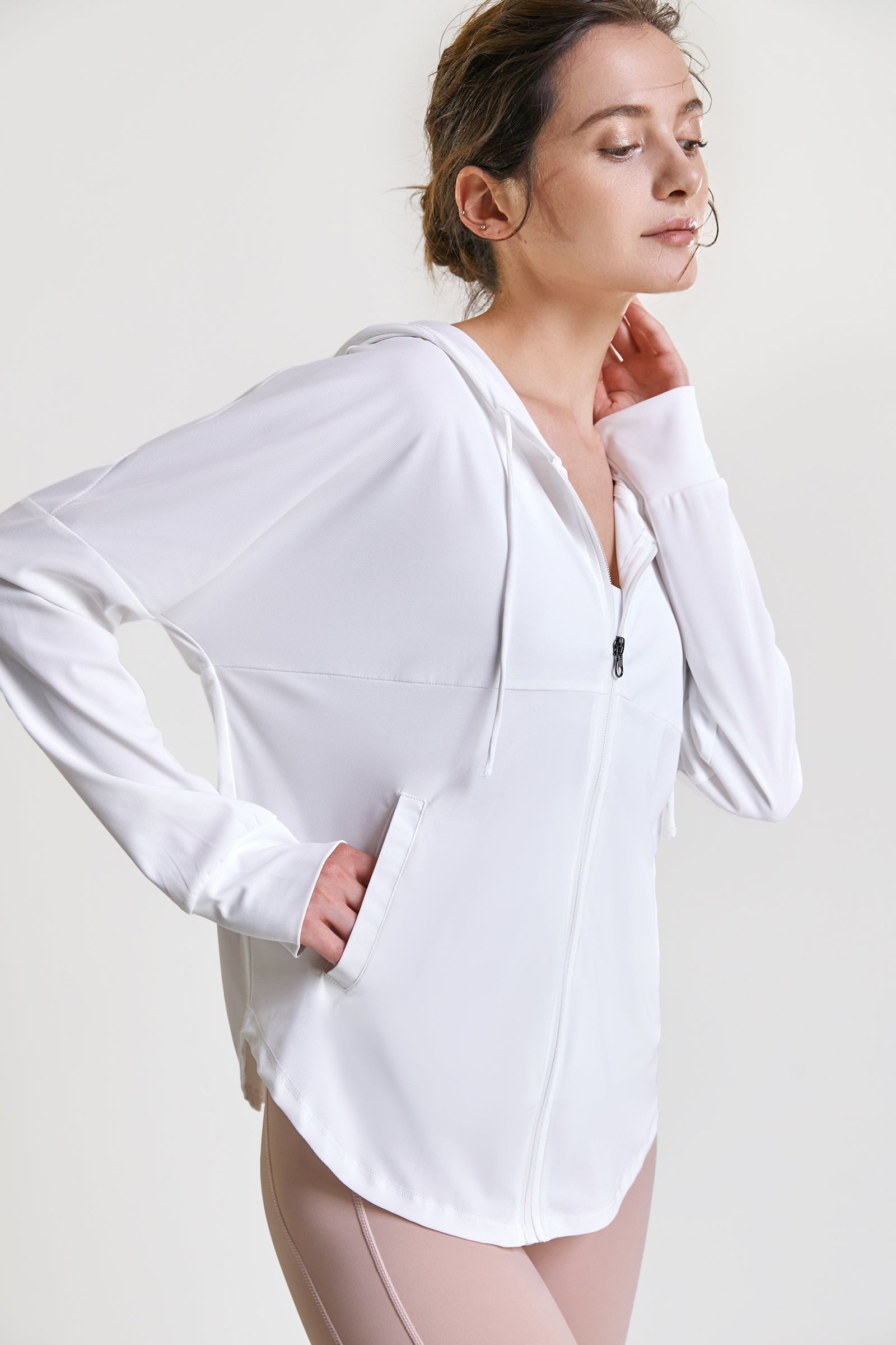 White UV Protection Zip-Up Hoodie