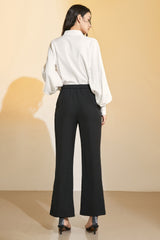 Black Wide Leg Half-Elastic Waist Suit Pants