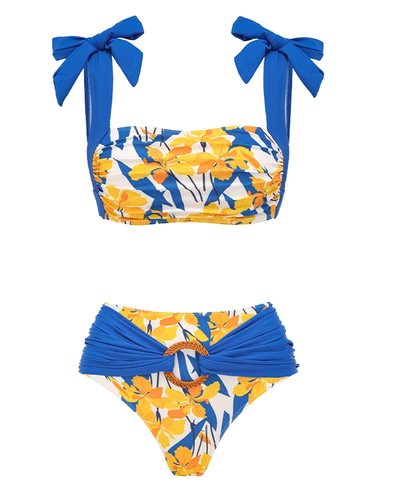 Iris Print Cut-out Swimsuit set