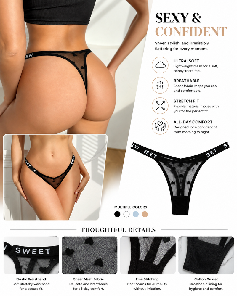 Heart Lace Thong Panties 3-Pack