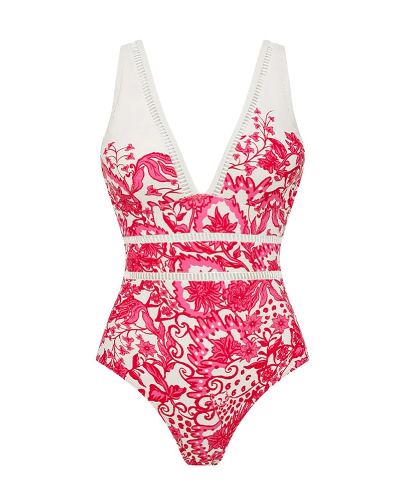 V Neck Ruffle Printed Swimsuit Set