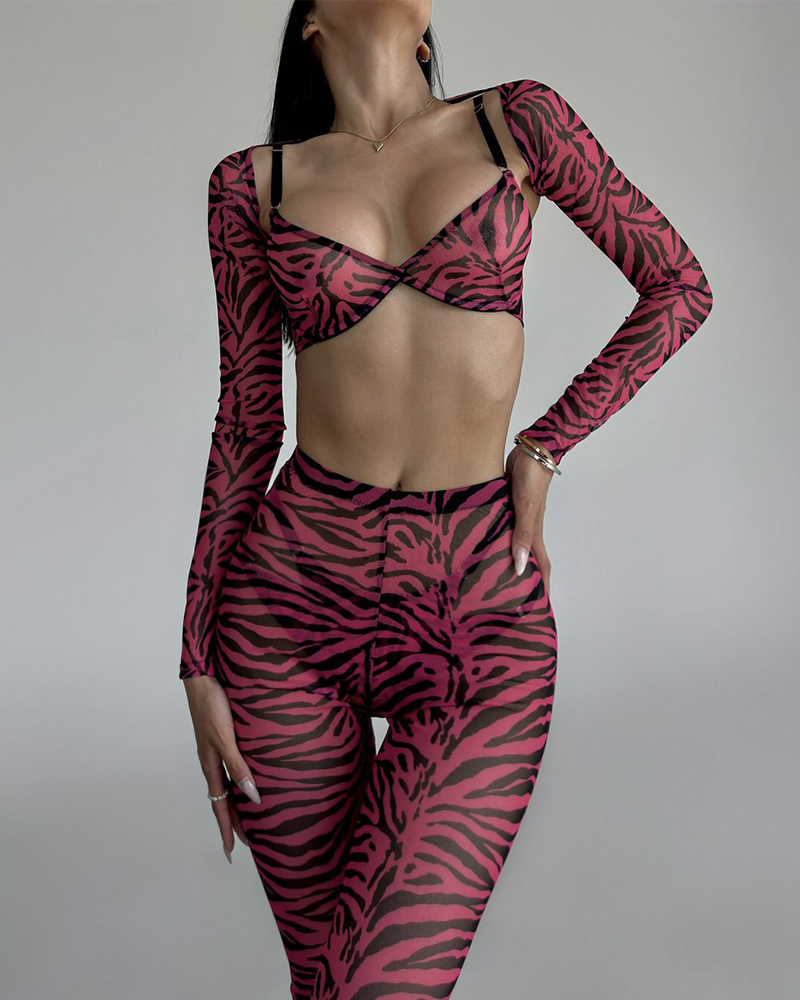 Zebra Print 4-Piece Lingerie Set