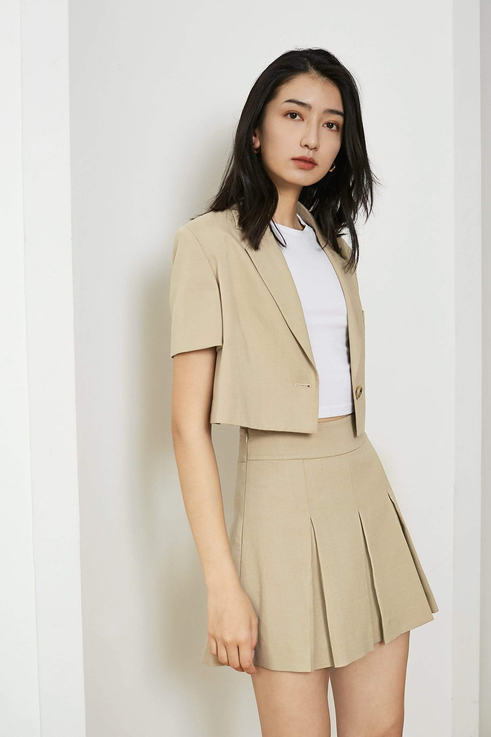 Khaki Fold Mini Skirt