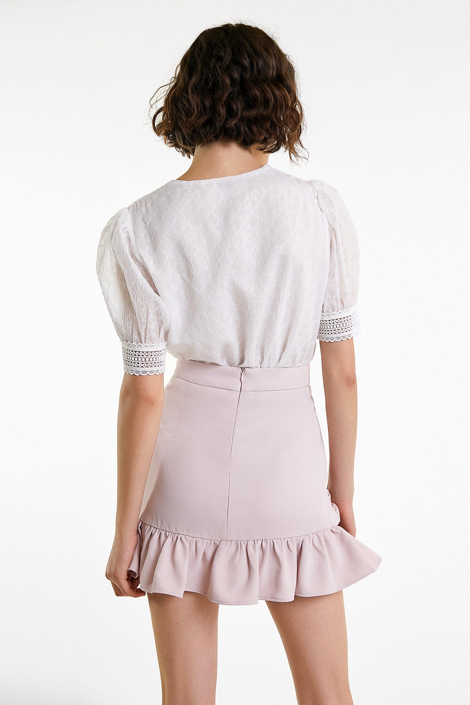 White Crochet Lace Trim V-Neck Button-Up Blouse