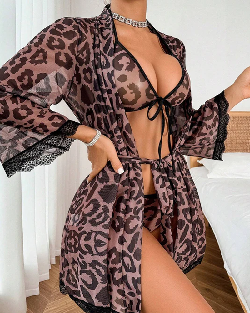 Leopard Print Spaghetti Strap Bikini Set