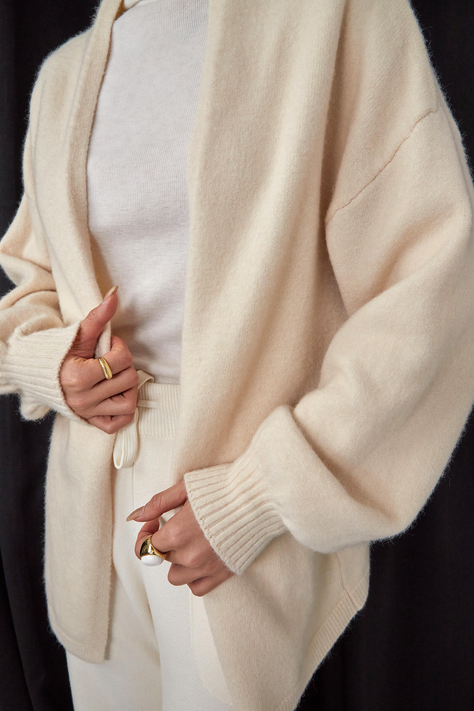 Ivory Open Front Relaxed Fit Cardigan