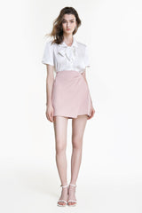 White Tie Neck Collared Button-Up Chiffon Shirt