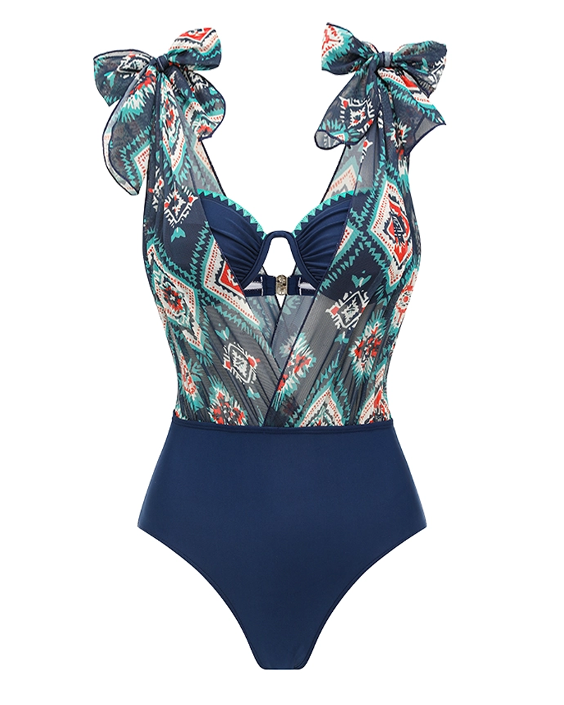 Bow-detailed Cut-out Swimsuit set