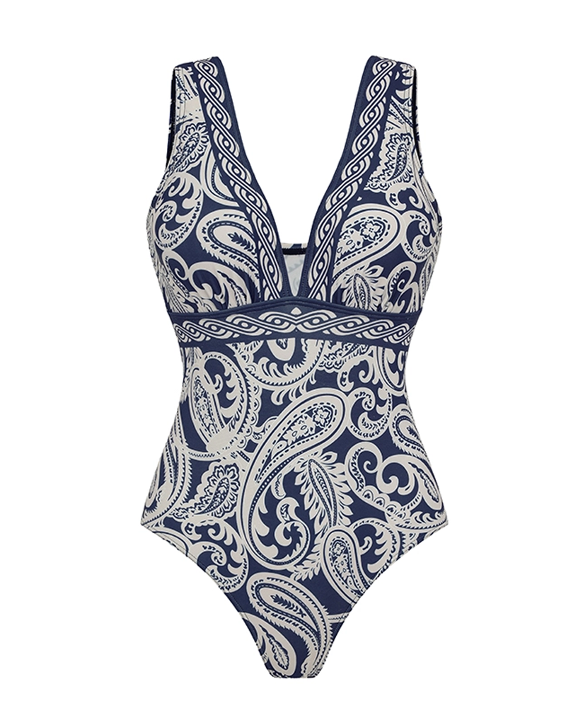 Blue Paisley Print Swimsuit Set