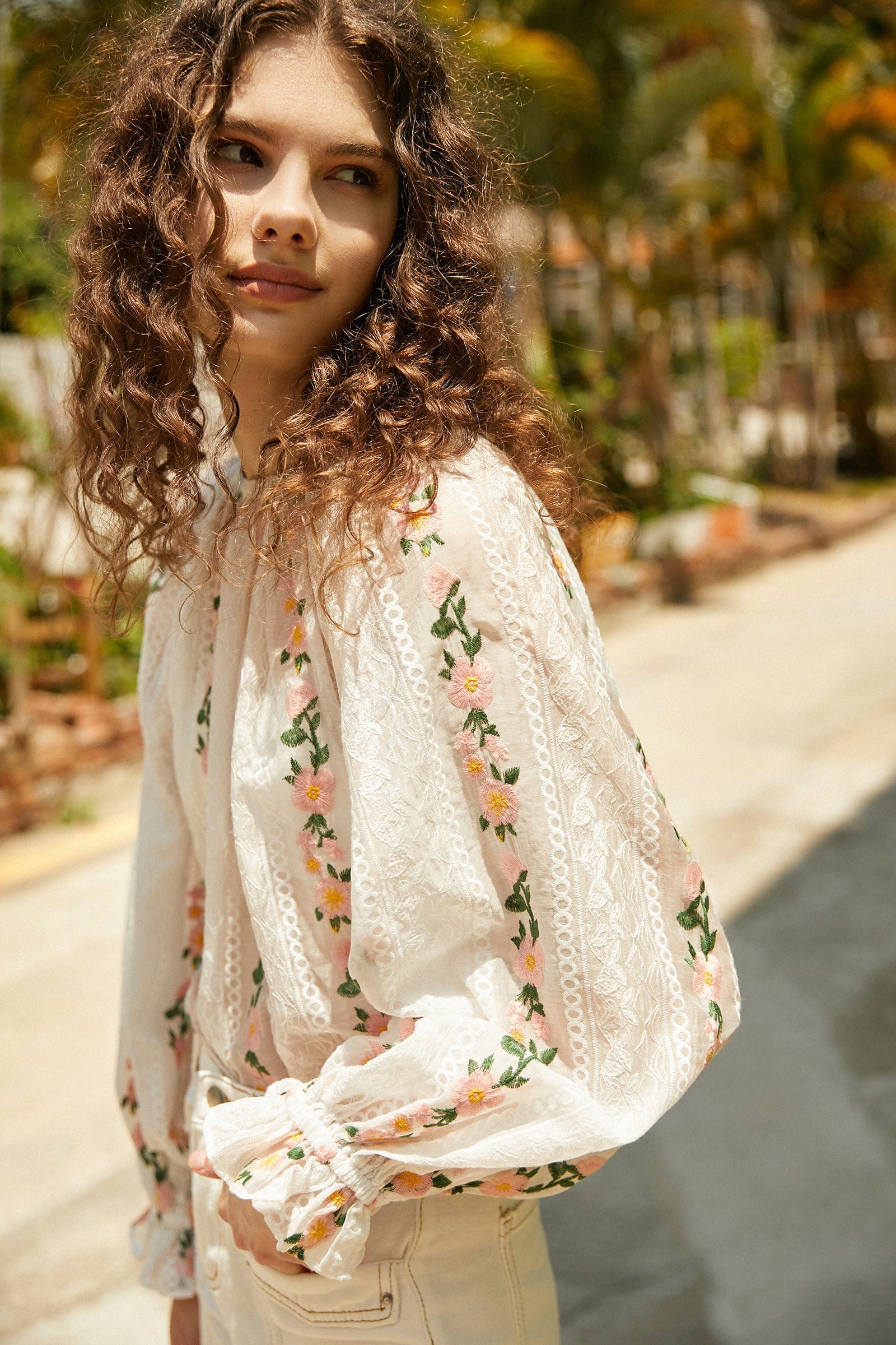 White Lace Floral Embroidery Blouse