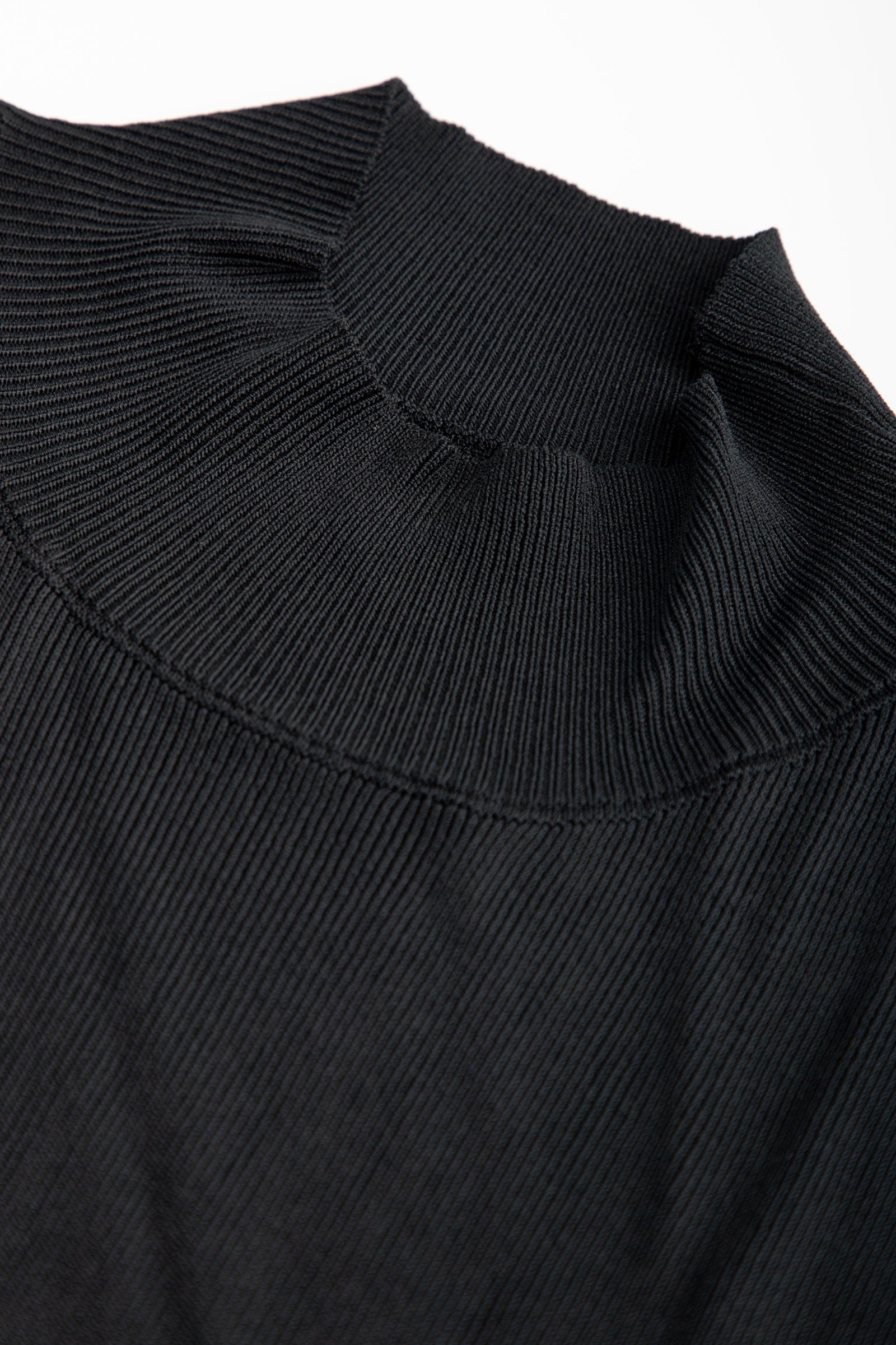 Black Rib-Knit Mock Neck Cap Sleeve Top