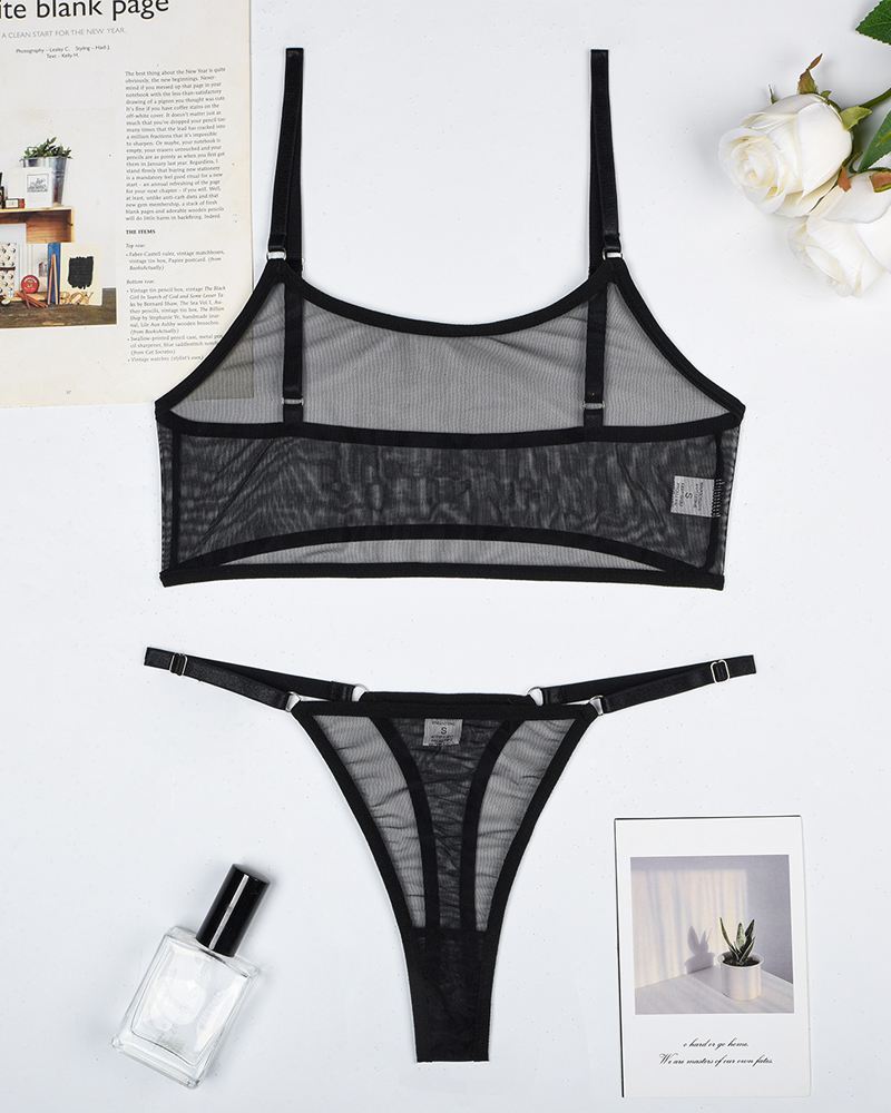 Solid Color Sheer Mesh Lingerie Set