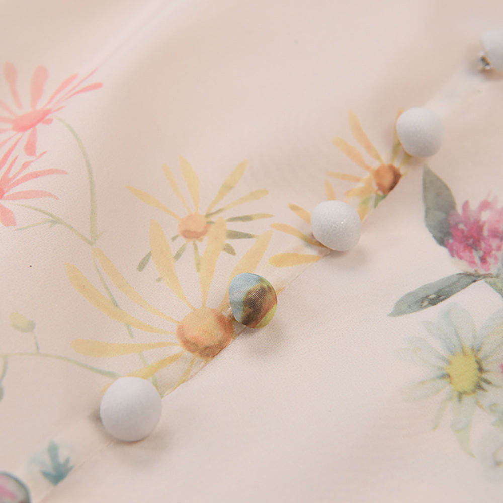 French Print Long-Sleeved Dress