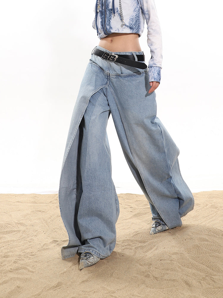 Fake two-piece high-end hot girl denim skirt