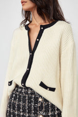 Leigha Beige Contrast knitted Cardigan