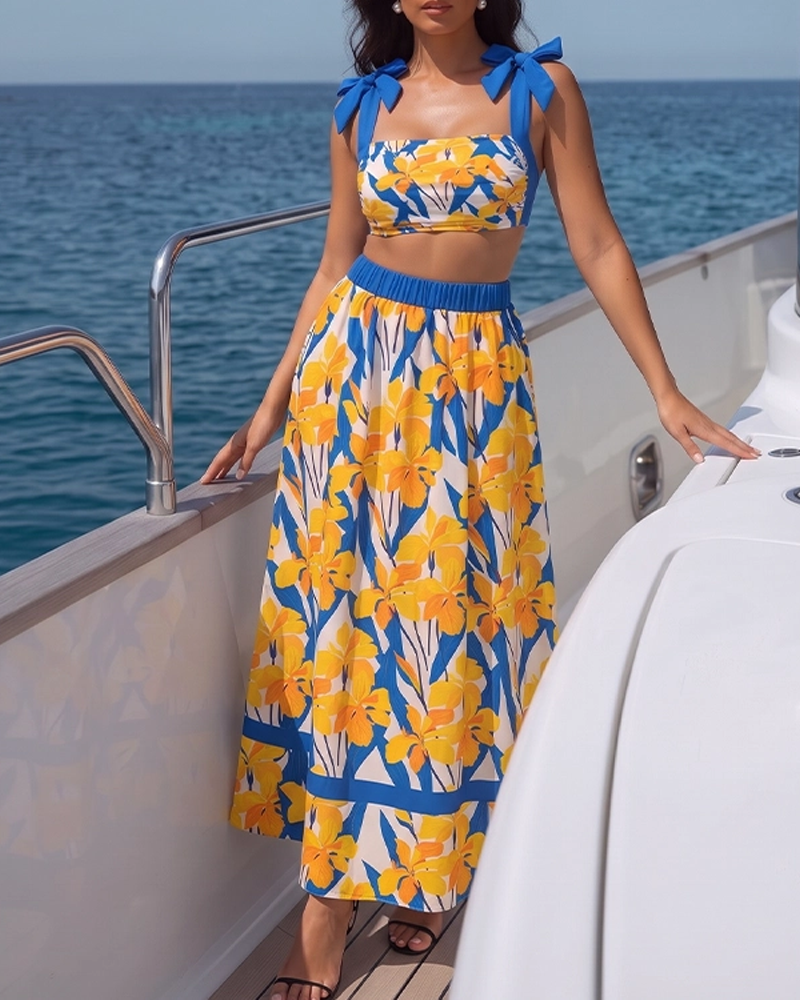 Iris Print Cut-out Swimsuit set