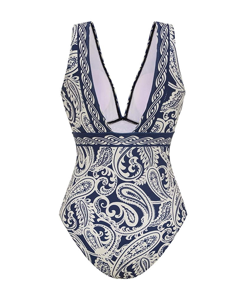 Blue Paisley Print Swimsuit Set