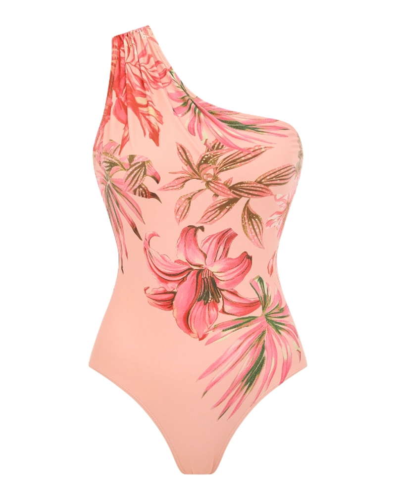 Pink Lily Print Swimsuit Set