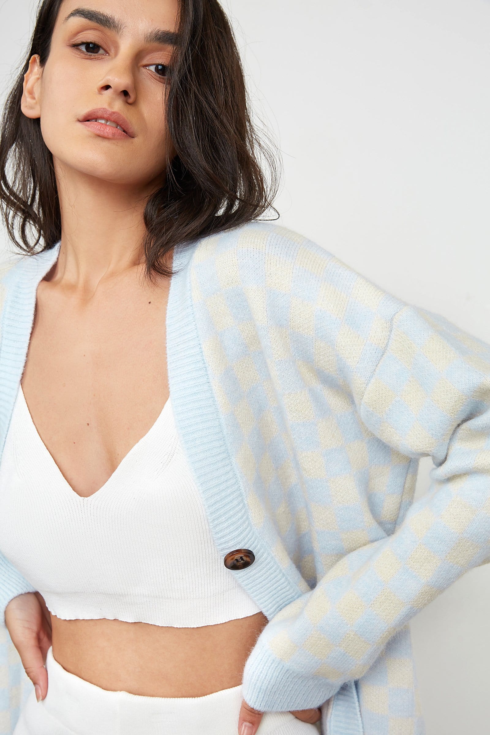 Jaycie Light Blue Plaid Cardigan