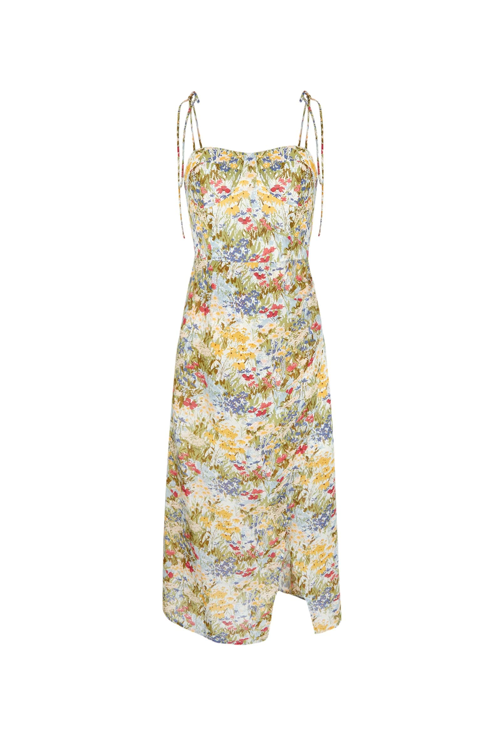 Multicolor Floral Print Tie Strap Wrap Midi Dress