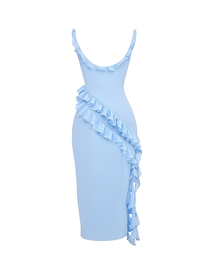 Ruffle Trim Slit Maxi Dress