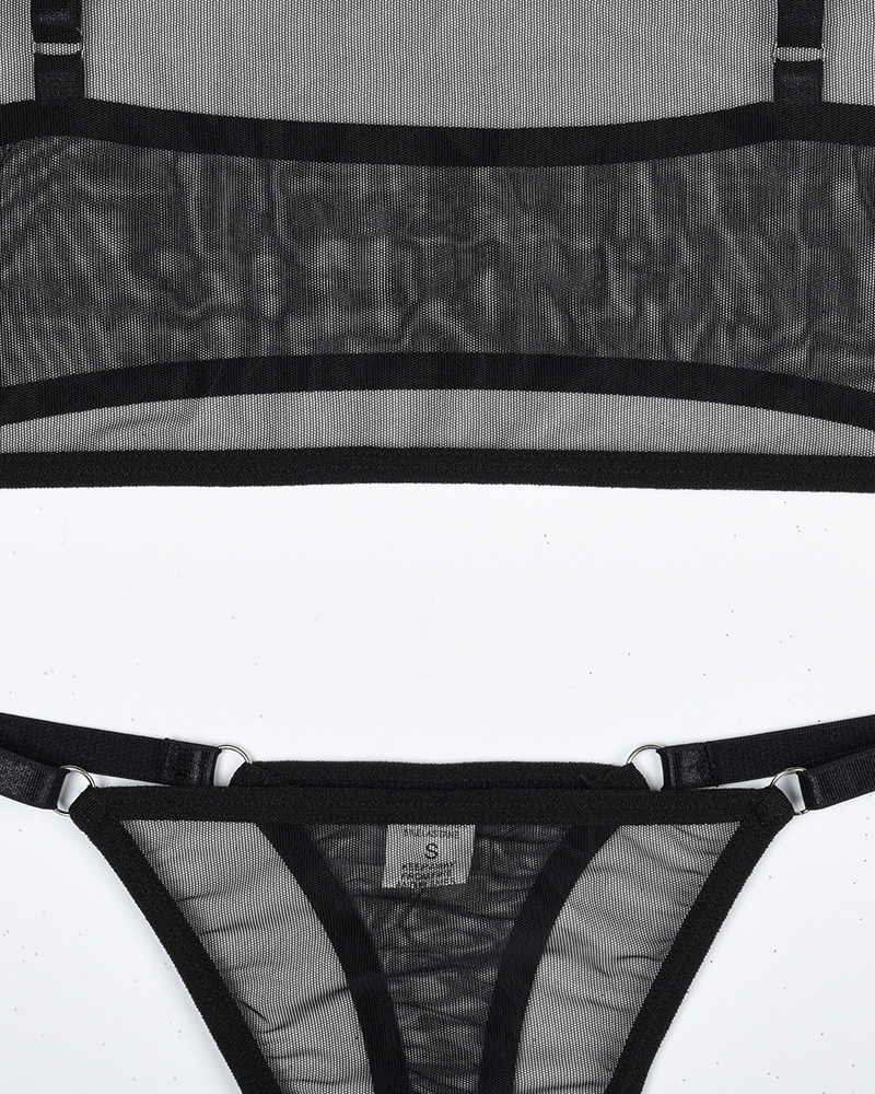 Solid Color Sheer Mesh Lingerie Set