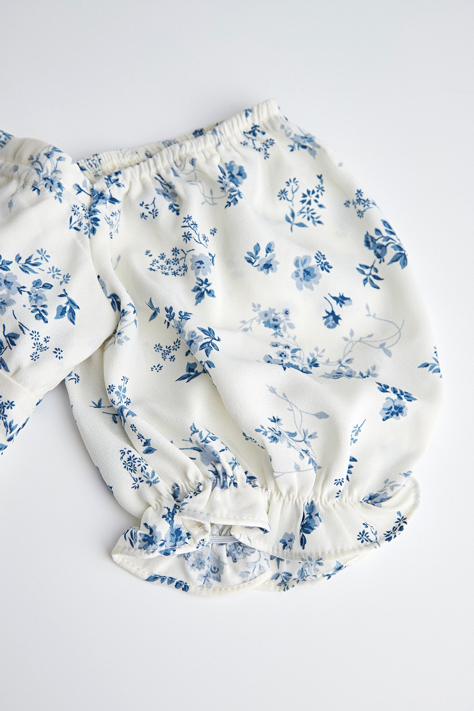 Ivory Floral Print Square Neck Cropped Blouse