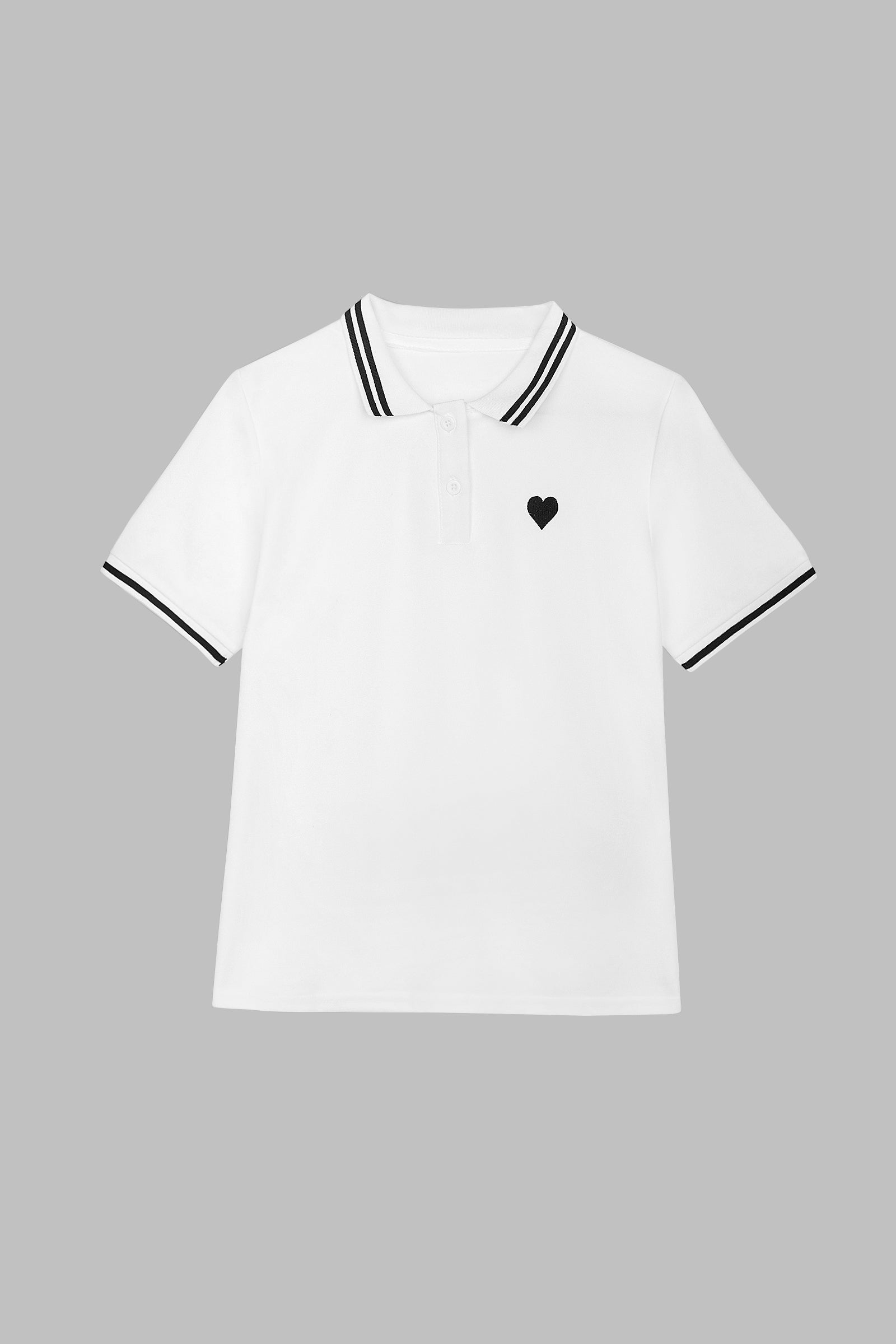 White Contrast Trim Embroidery Polo T-shirt