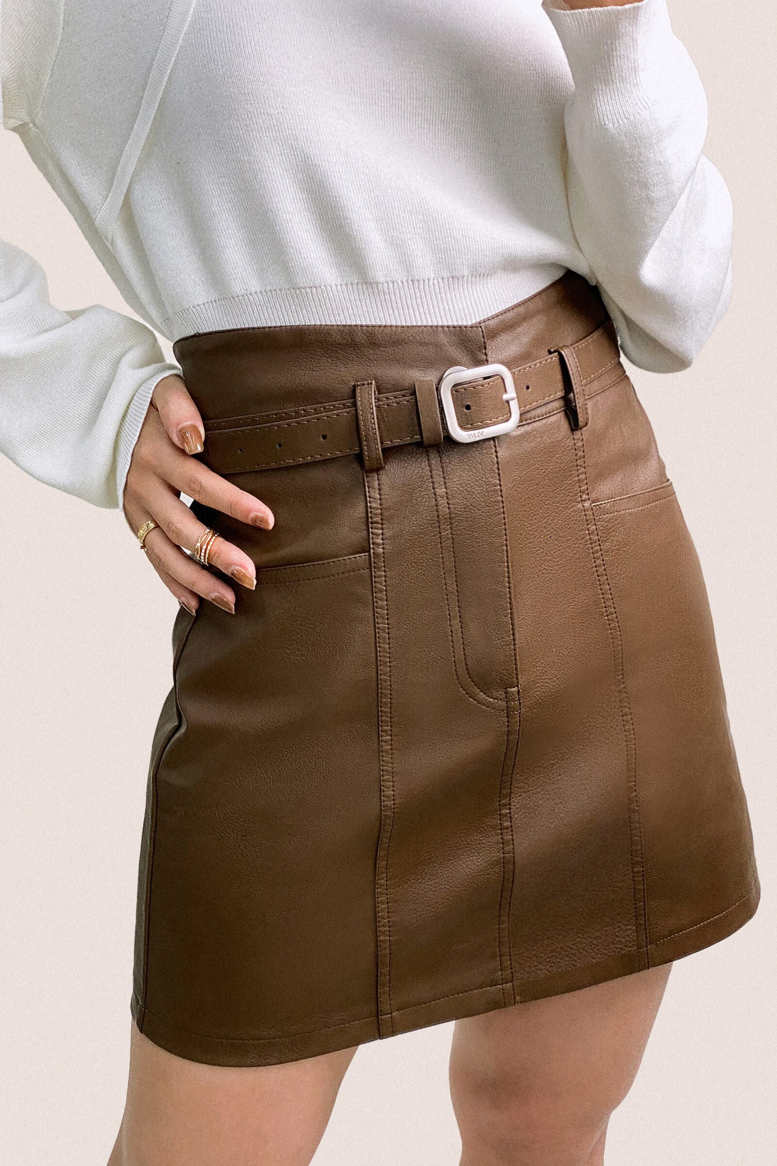 White Wool-Blend Strap Detail Asymmetric Neck Sweater