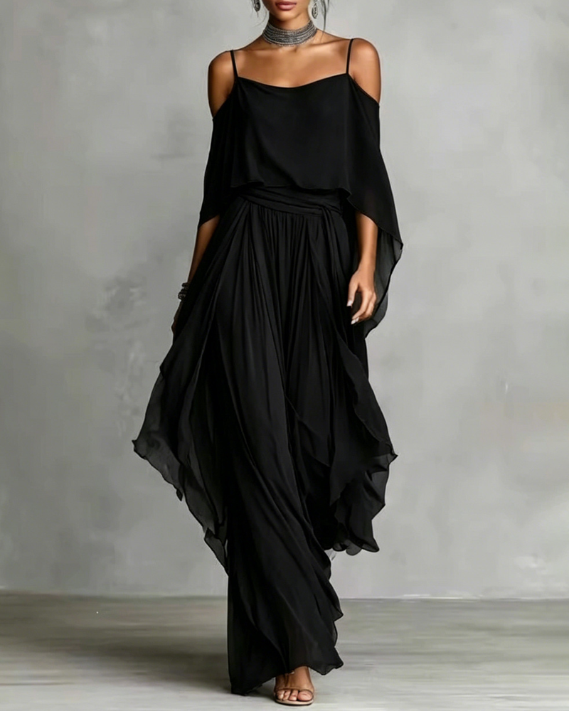 Chiffon Off-Shoulder Cami Wide-Leg Pants Set