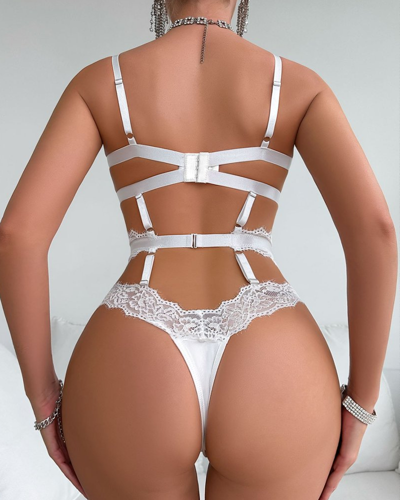 Lace Embroidered Sheer Cut-Out Teddy Bodysuit
