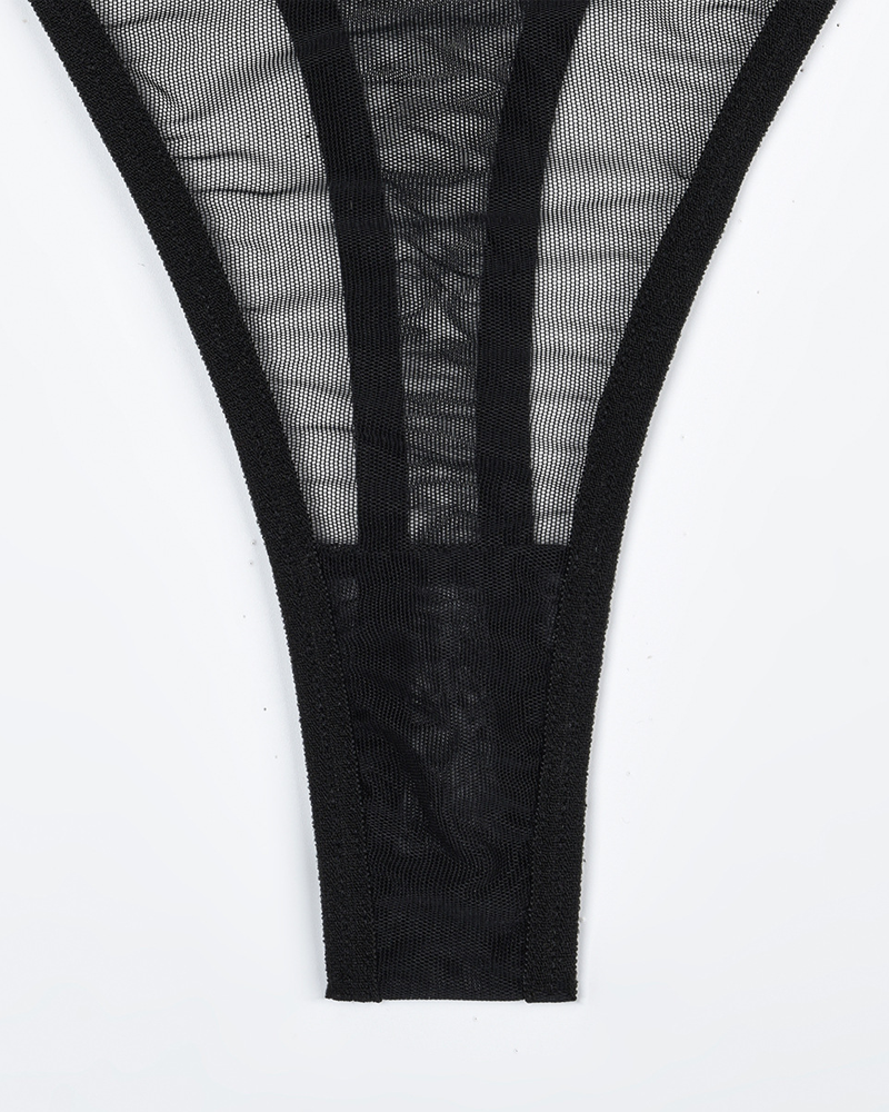 Solid Color Sheer Mesh Lingerie Set