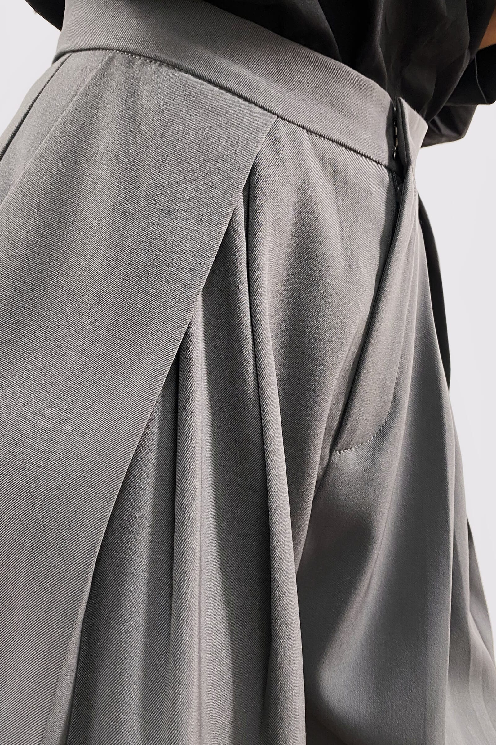 Dark Grey Pleated Wide Leg Work Pants