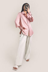Pink Button-Up Satin Work Shirt