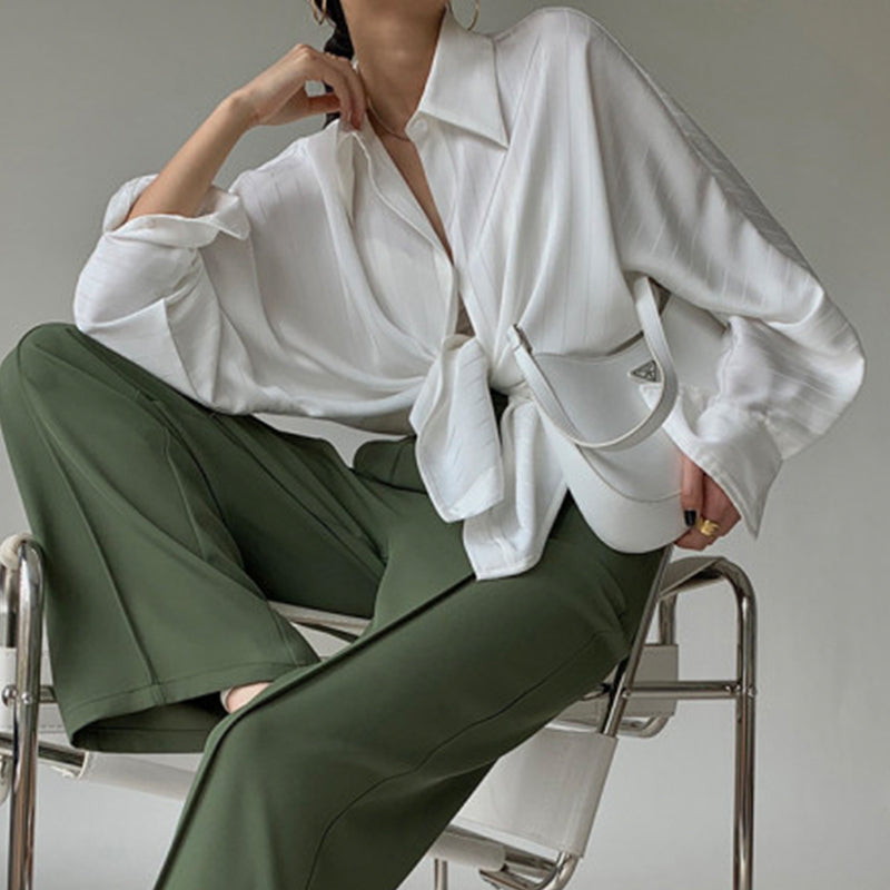 Satin Ballon White Sleeve Blouse