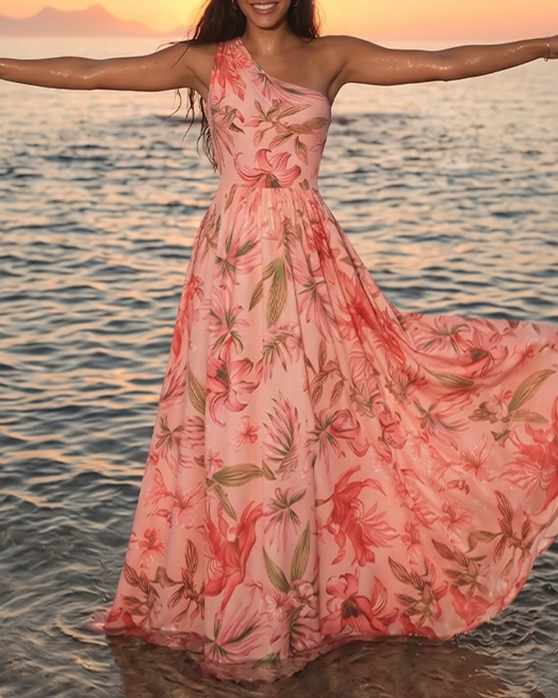 Pink Lily Print Swimsuit Set