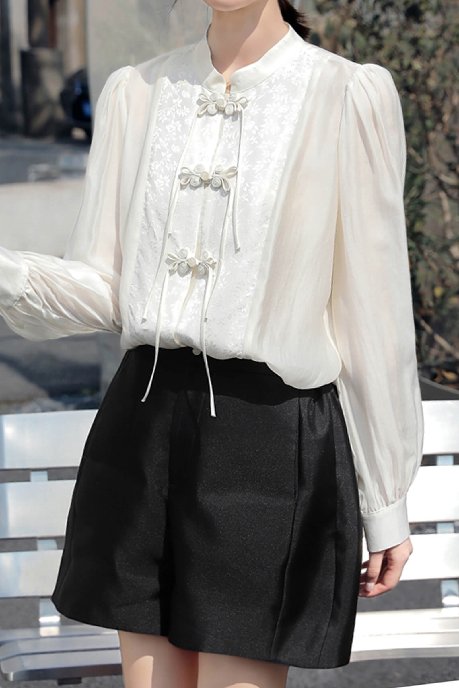 Beige Splice Buckle Shirt