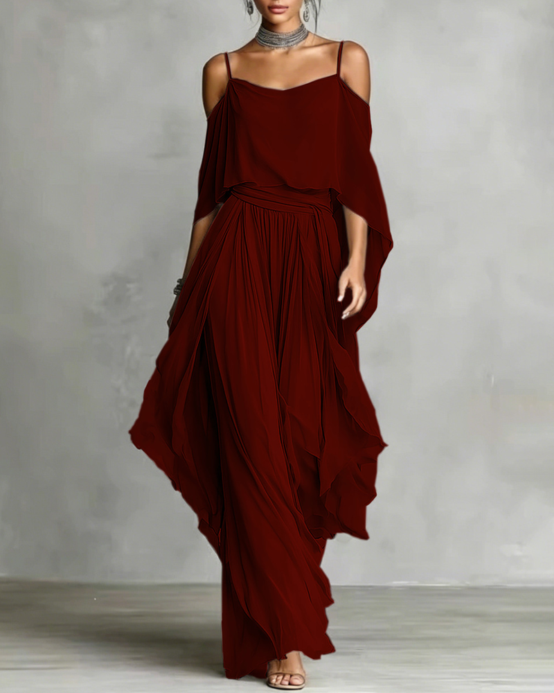 Chiffon Off-Shoulder Cami Wide-Leg Pants Set