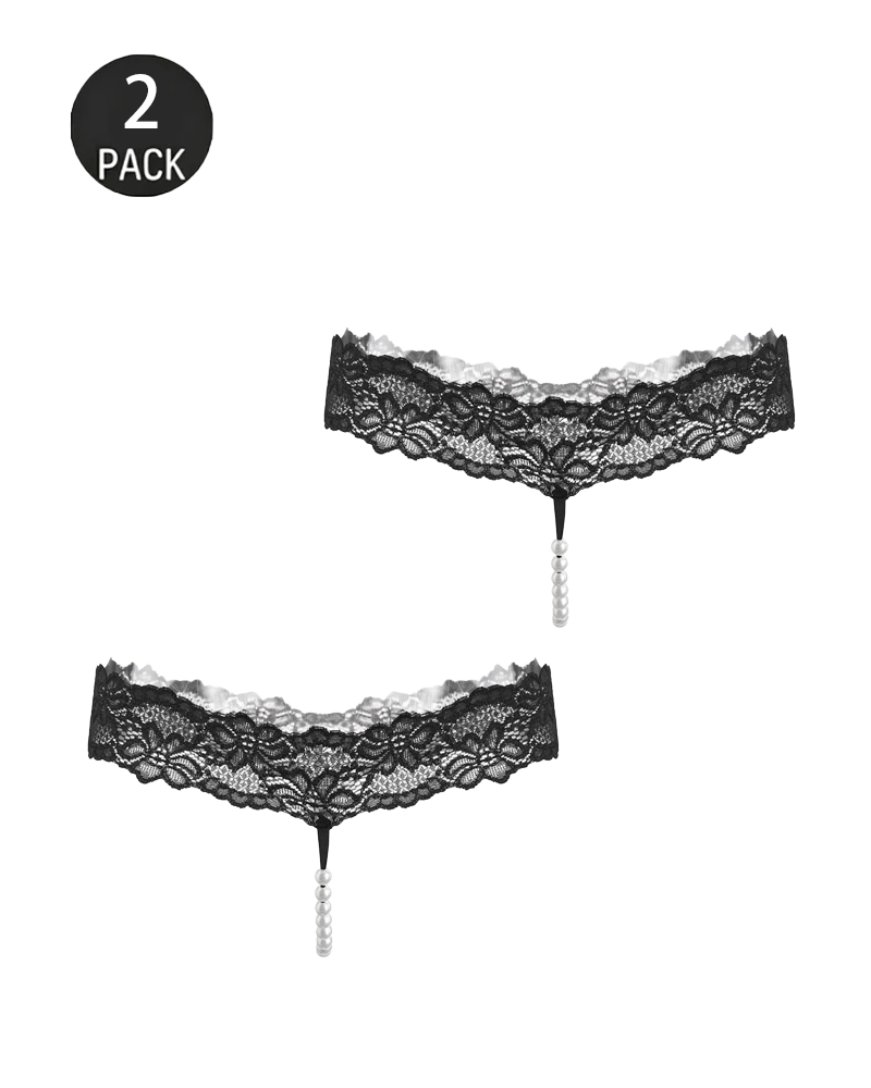 Pearl Decor See-Through Lace Thong