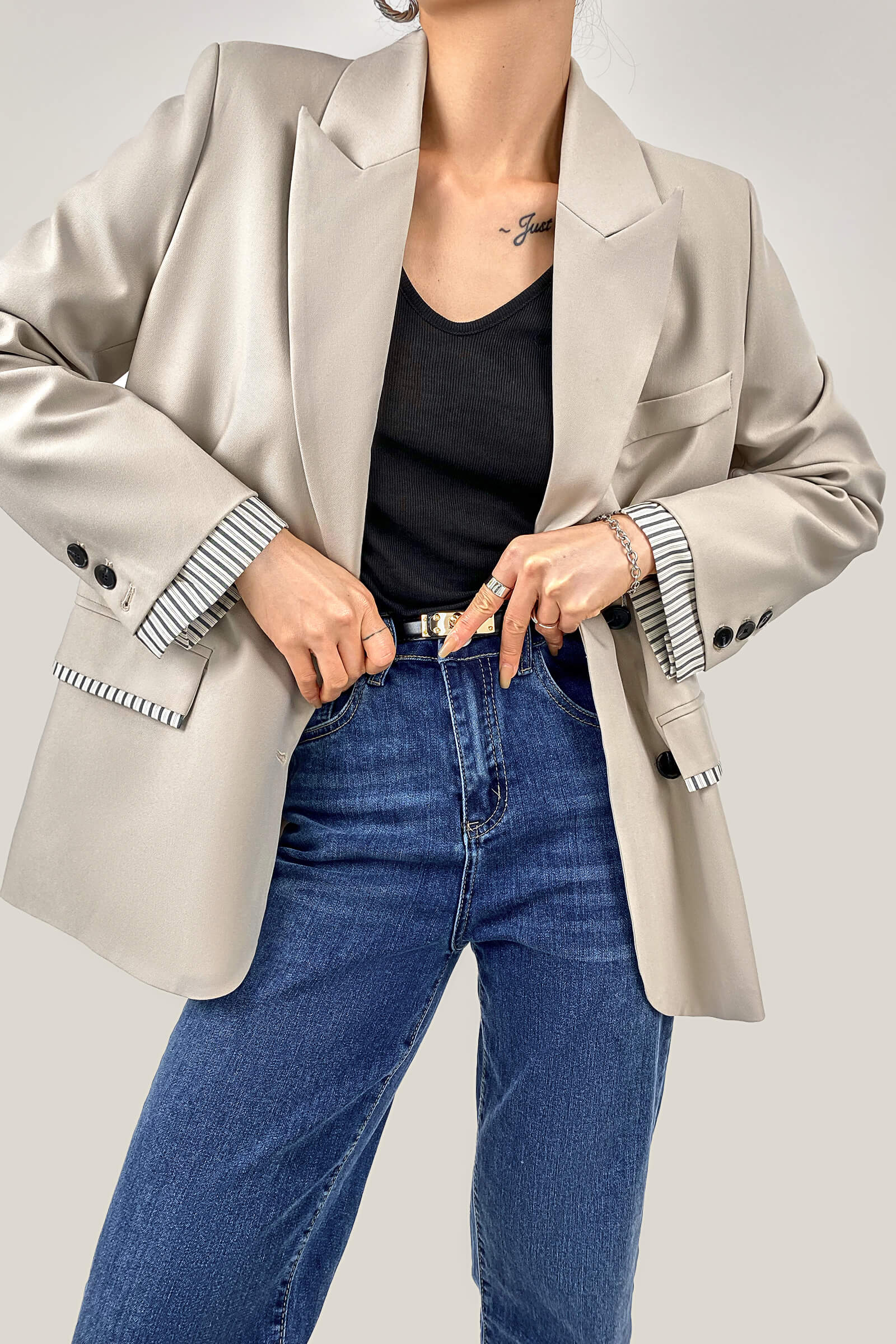 Linen Single-Breasted Peak Lapels Blazer