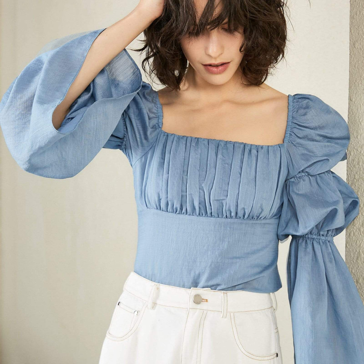 Cathy Blue Wide Cropped Blouse