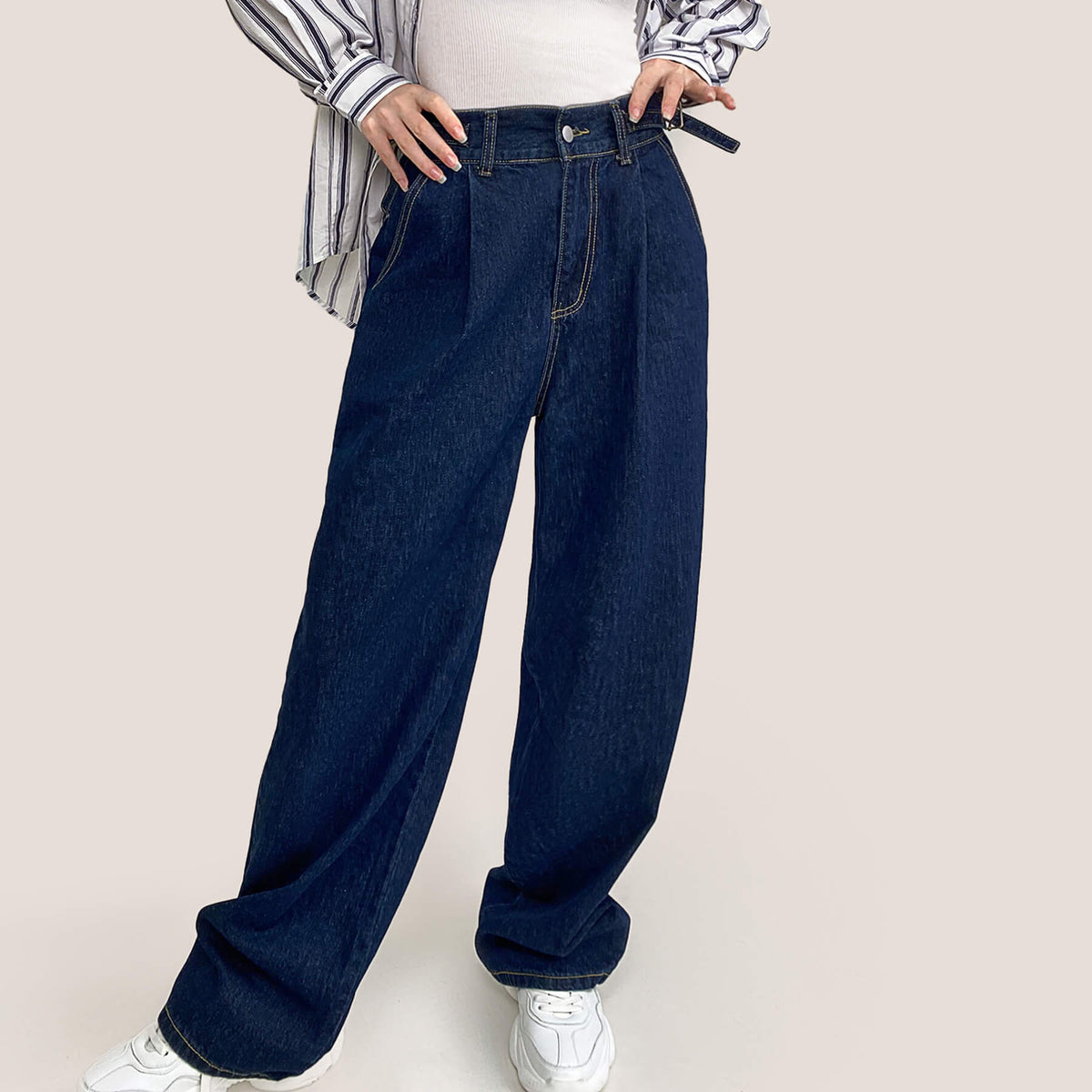 Royal Blue Full-Length Wide Leg Jeans