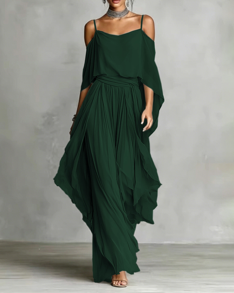 Chiffon Off-Shoulder Cami Wide-Leg Pants Set