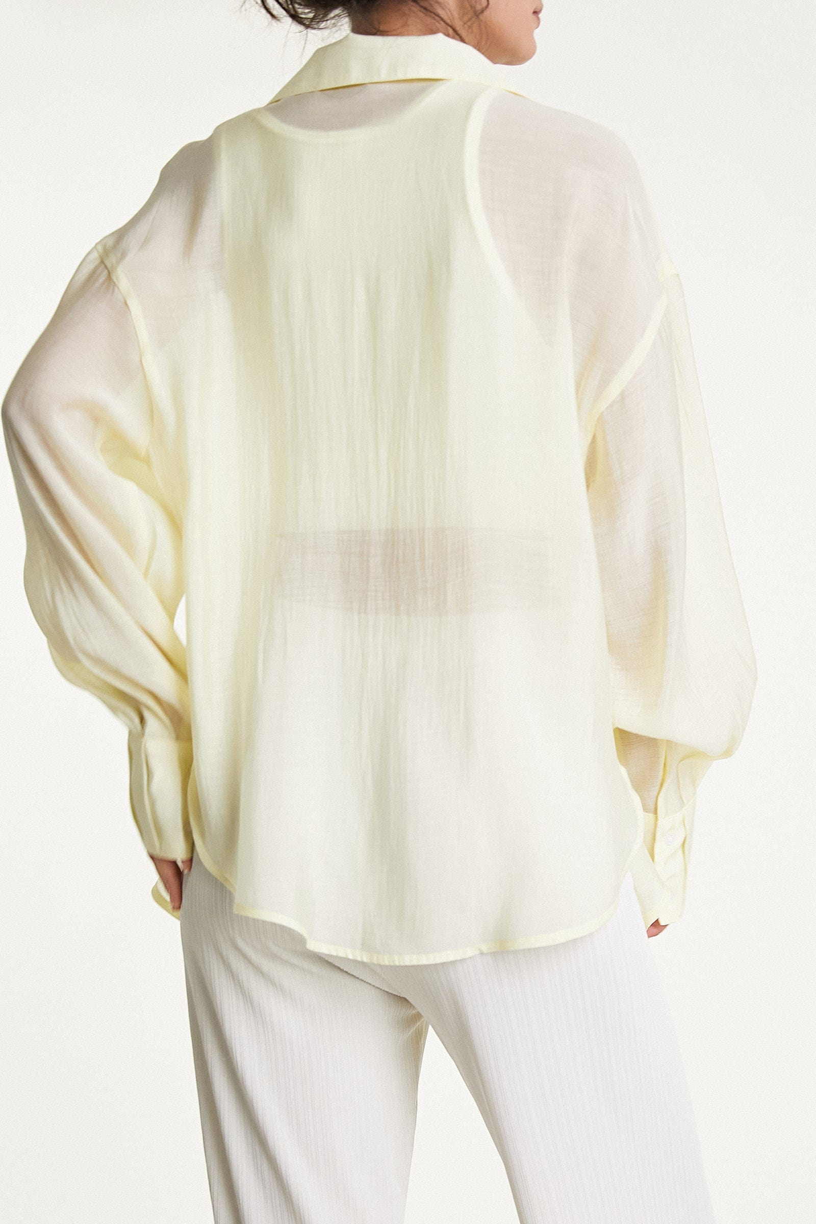 Lemon Chiffon Button-Up Drop Shoulder Oversized Shirt